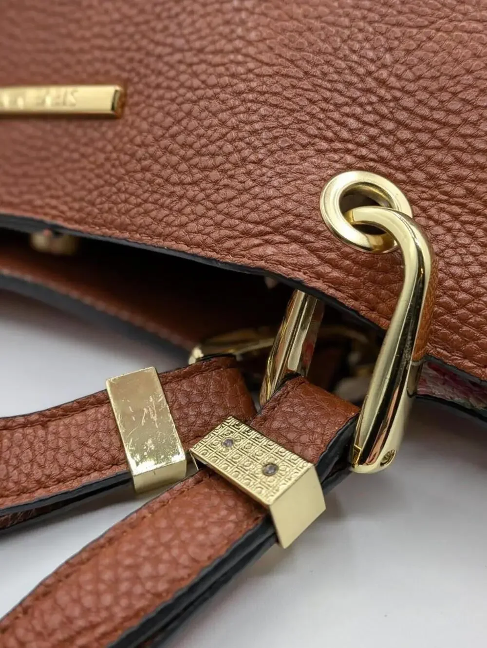 Steve Madden $98 Cognac Brown Donna Double Pocket Faux Leather Floral Lined Tote